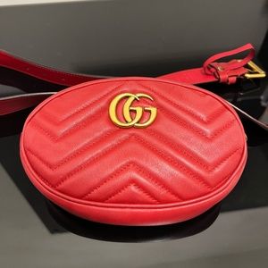 GUCCI Calfskin Matelasse GG Marmont Belt Bag 85 34 Hibiscus Red